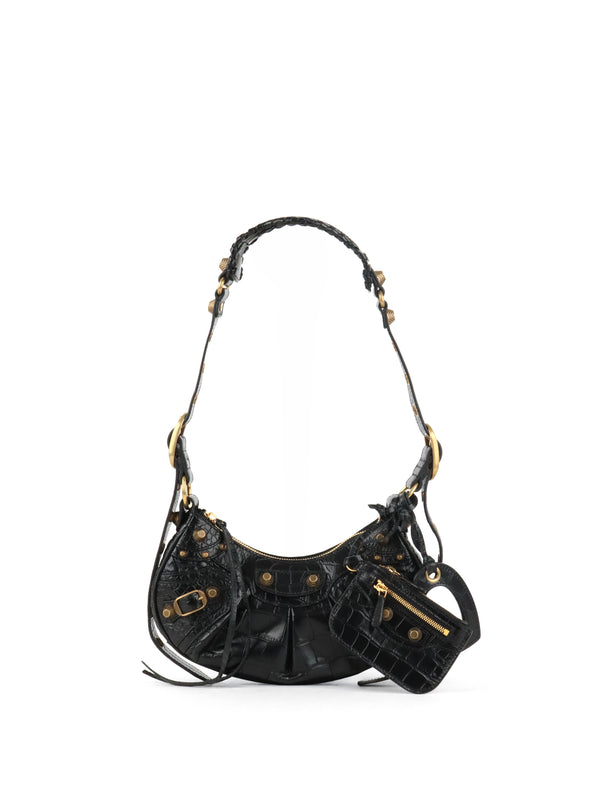 Balenciaga Black Crocodile Embossed Le Cagole XS Shoulder Bag