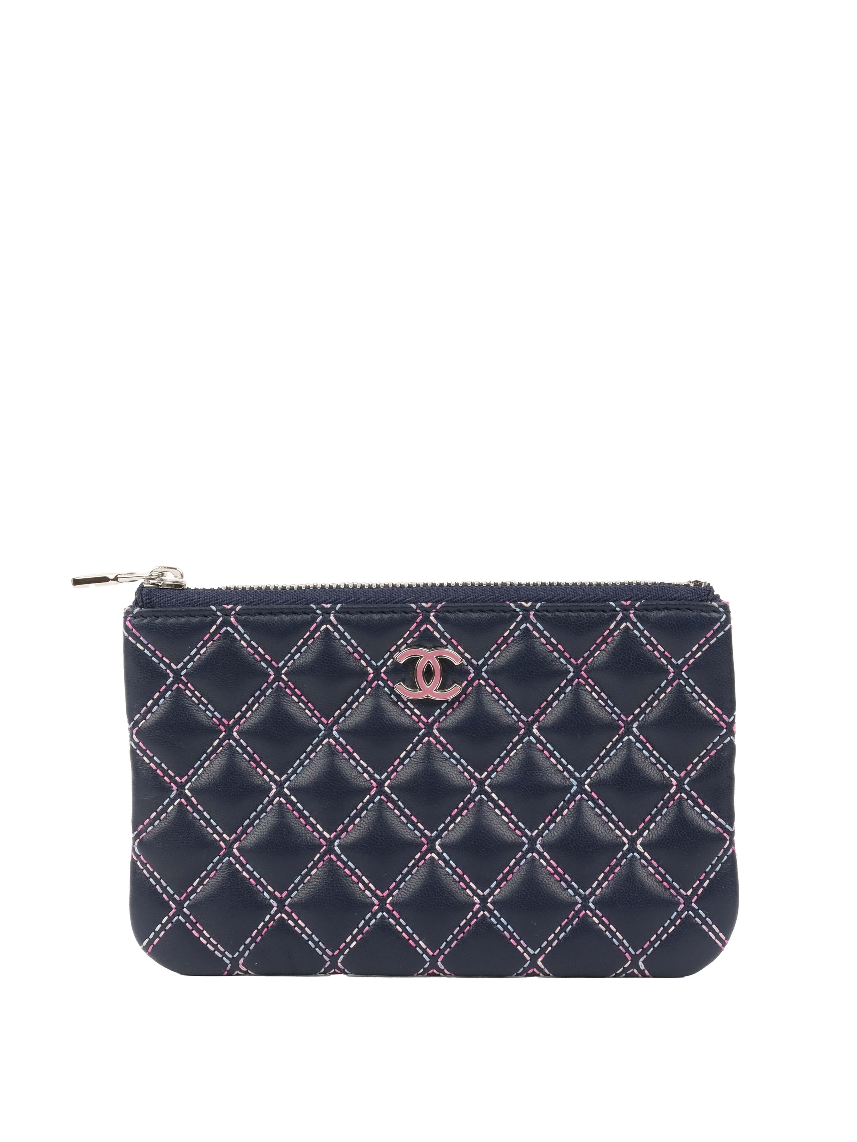 Chanel Navy Lambskin Zip Pouch.