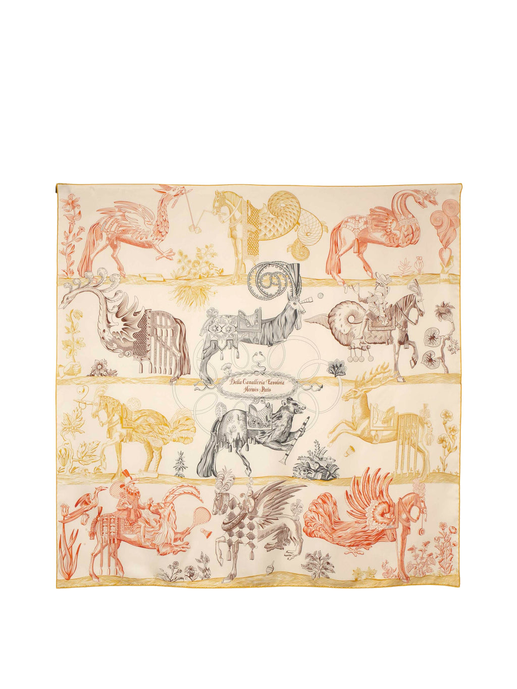 Hermes Creme/ Miel/ Kaki Carre Double Face Della Cavalleria Favolosa Scarf 90