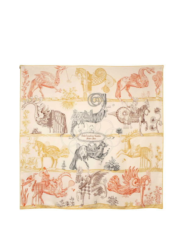 Hermes Creme/ Miel/ Kaki Carre Double Face Della Cavalleria Favolosa Scarf 90