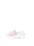 Chanel White 24P Pink Tweed Sequin CC Patent Platform Wedge Mules