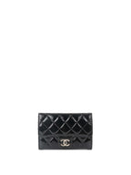 Chanel Black Quilted Patent Leather Flap Wallet