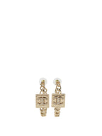 Chanel Crystal Square Chain Hoop Earrings.