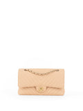 Chanel Beige Claire Chevron Caviar Classic Flap