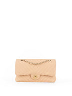 Chanel Beige Claire Chevron Caviar Classic Flap