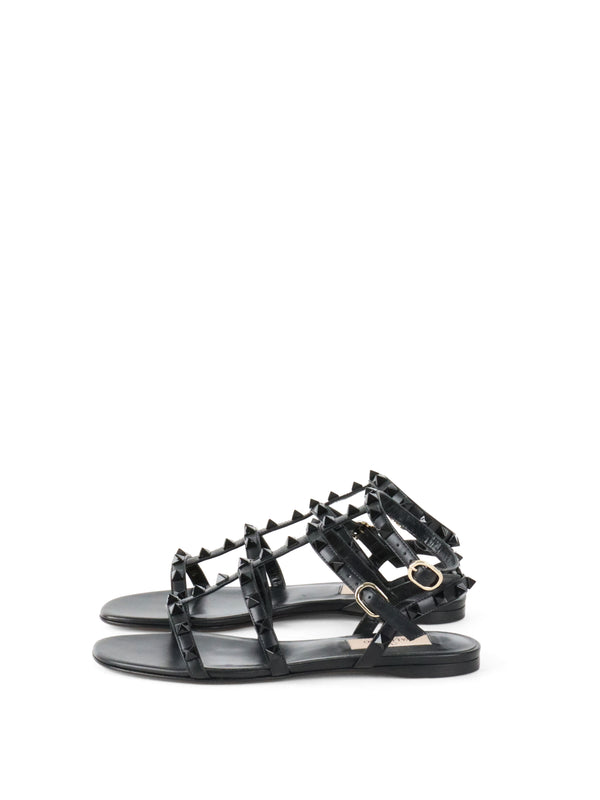 Valentino Black Rockstud Flat Sandal