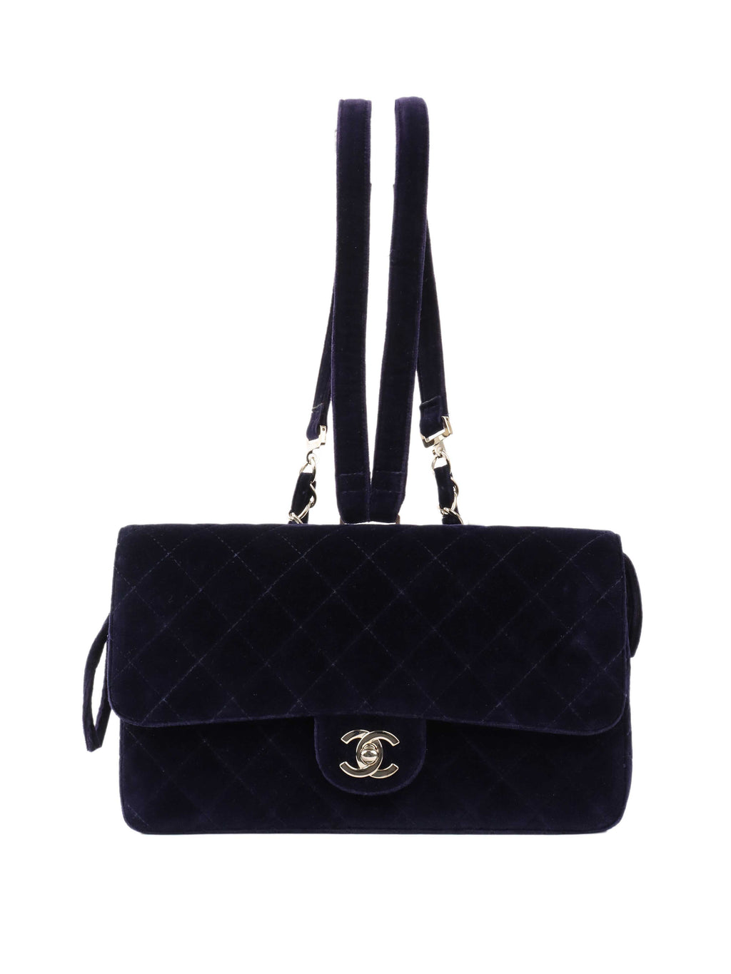 Chanel Vintage Navy Velvet Classic Flap Backpack.