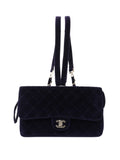 Chanel Vintage Navy Velvet Classic Flap Backpack.