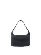 Bottega Veneta Black Intrecciato Woven Small Shoulder Bag.