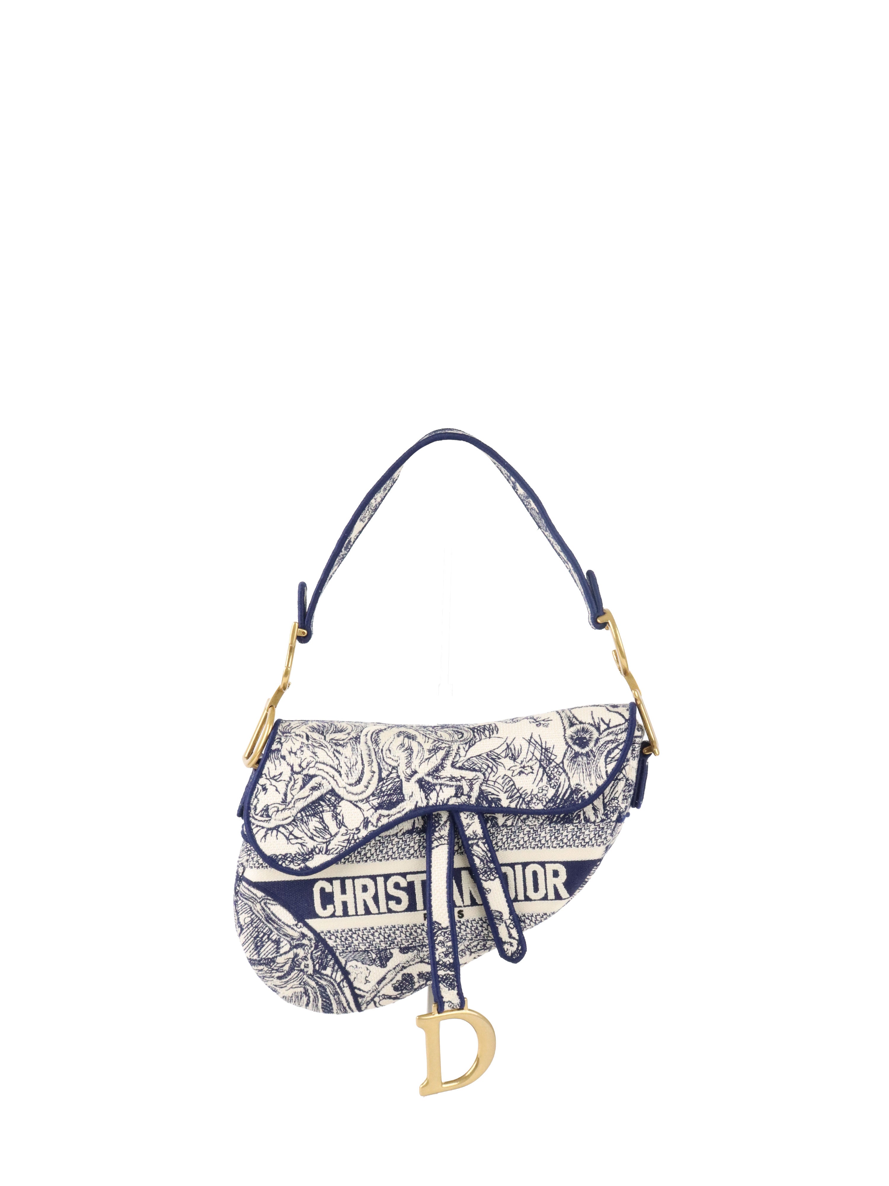 Dior Medium Blue Toile De Jouy Embroidered Saddle Bag