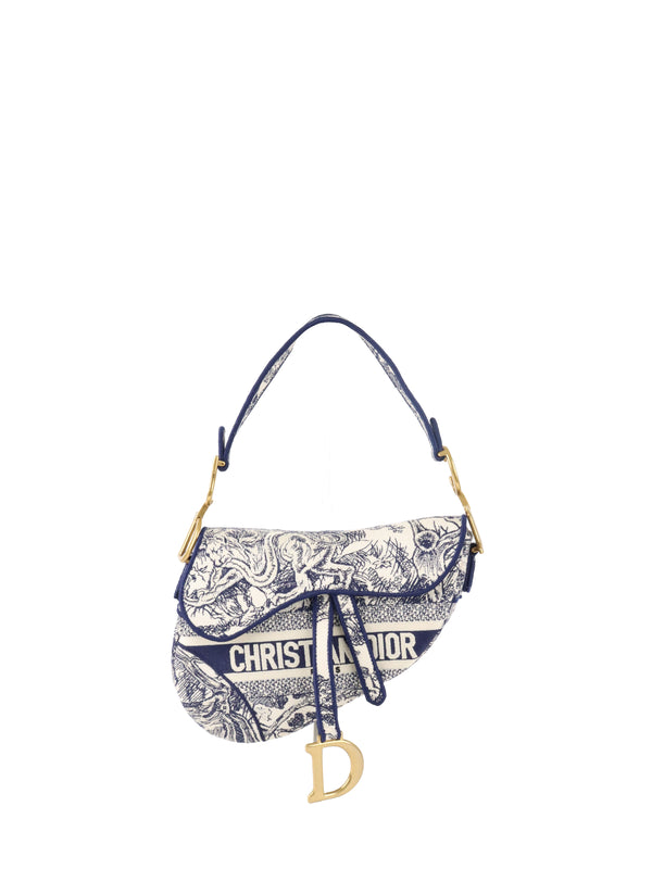 Dior Medium Blue Toile De Jouy Embroidered Saddle Bag
