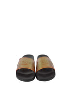 Givenchy Black/ Orange Iridescent Logo Slide Sandal.