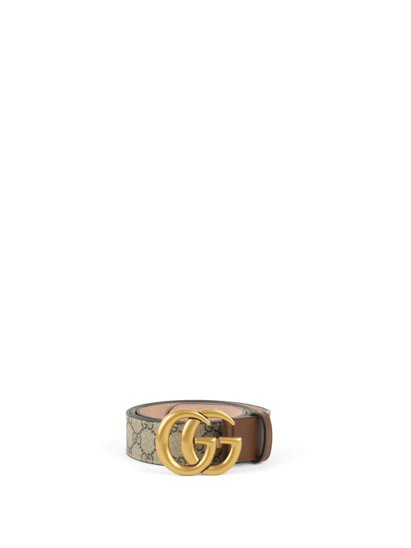 Gucci Ebony & Brown Leather GG Marmont Buckle Belt