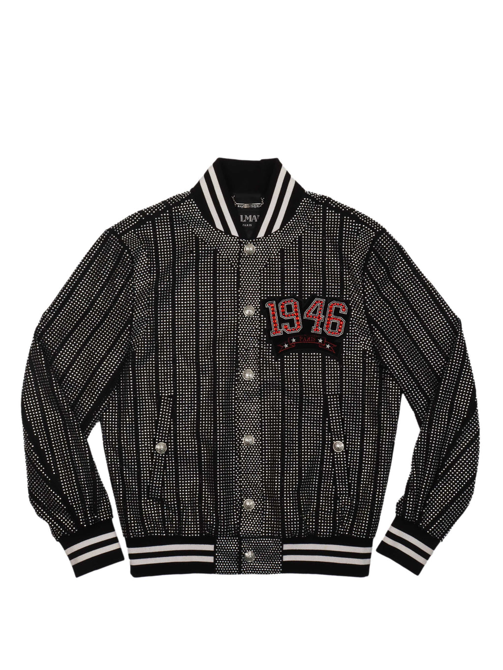 Balmain 1946 Strass Striped Bomber Jacket.