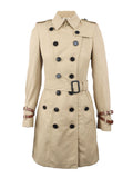 Burberry Tan Trench Coat with Leather Sleeve Straps.