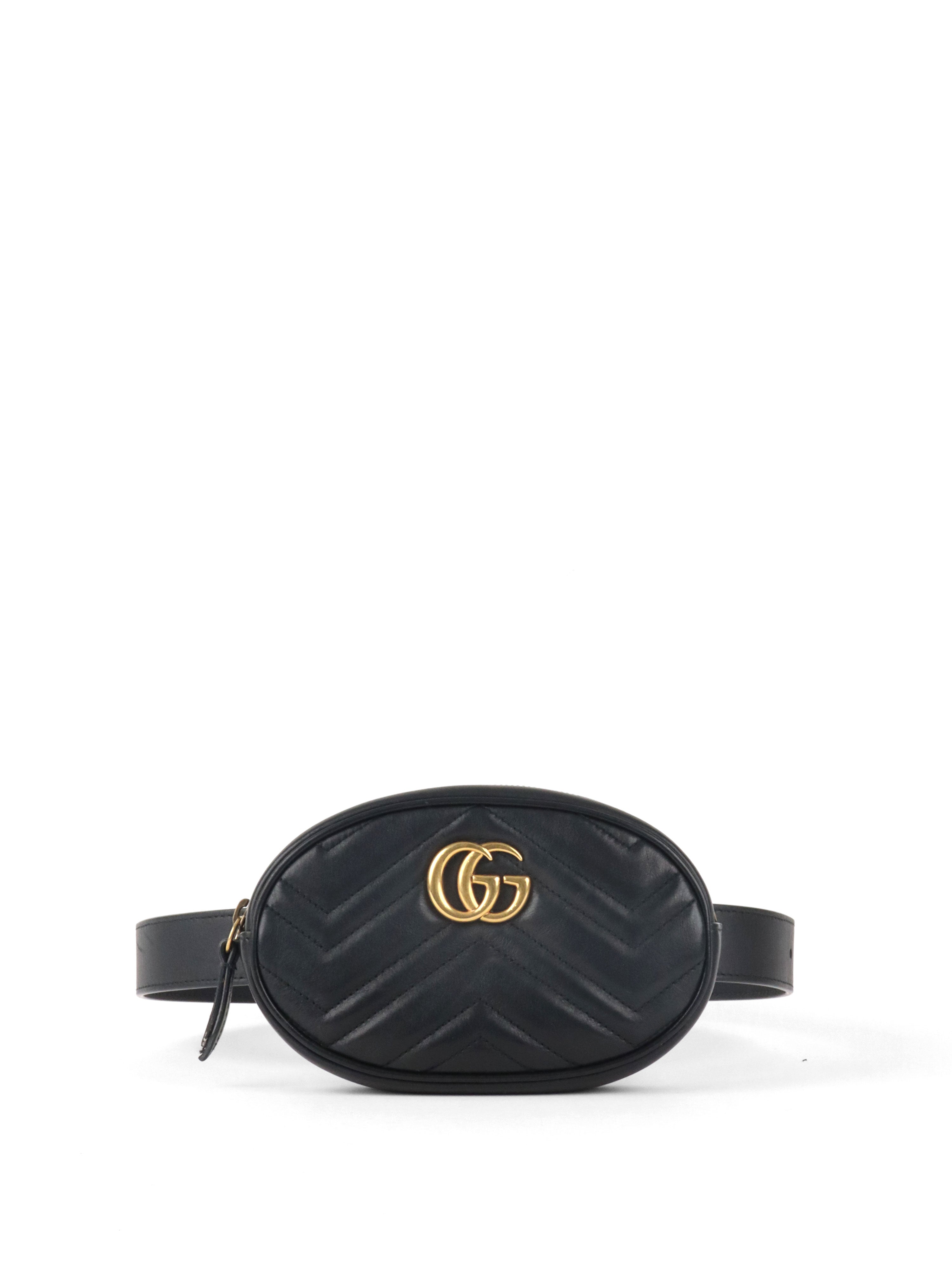 Gucci Black GG Marmont Matelasse Leather Belt Bag.
