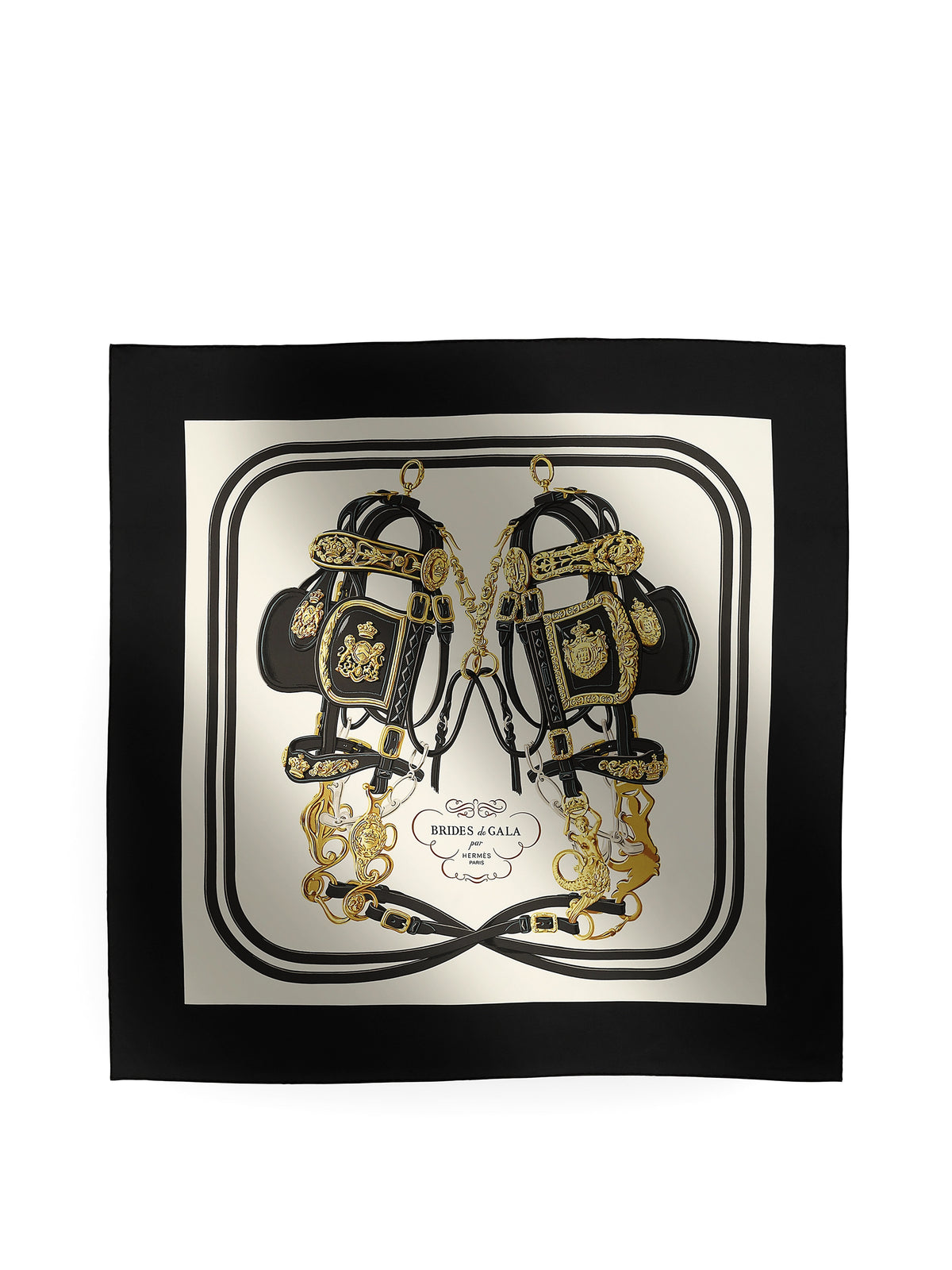 Hermes Noir/Creme/Gold Brides de Gala Forever Scarf 90