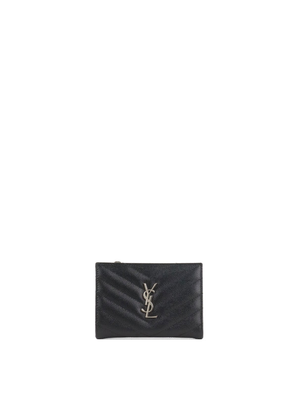 Saint Laurent Zipped Black Leather Wallet SHW