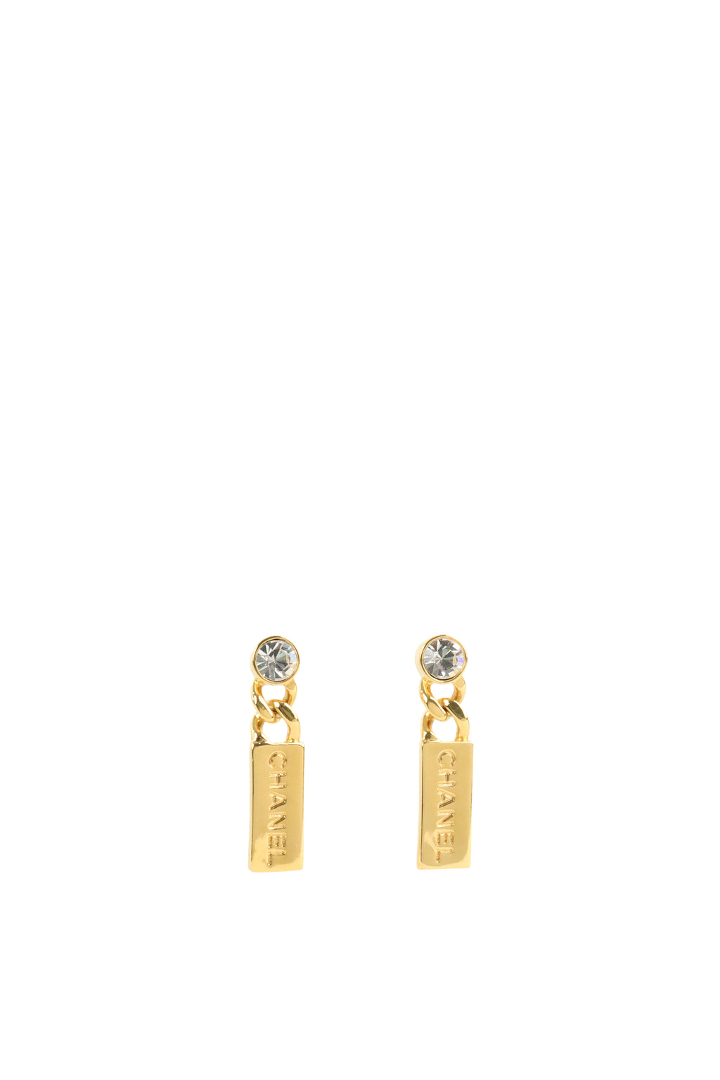 Chanel Strass Logo Tag Drop Earring
