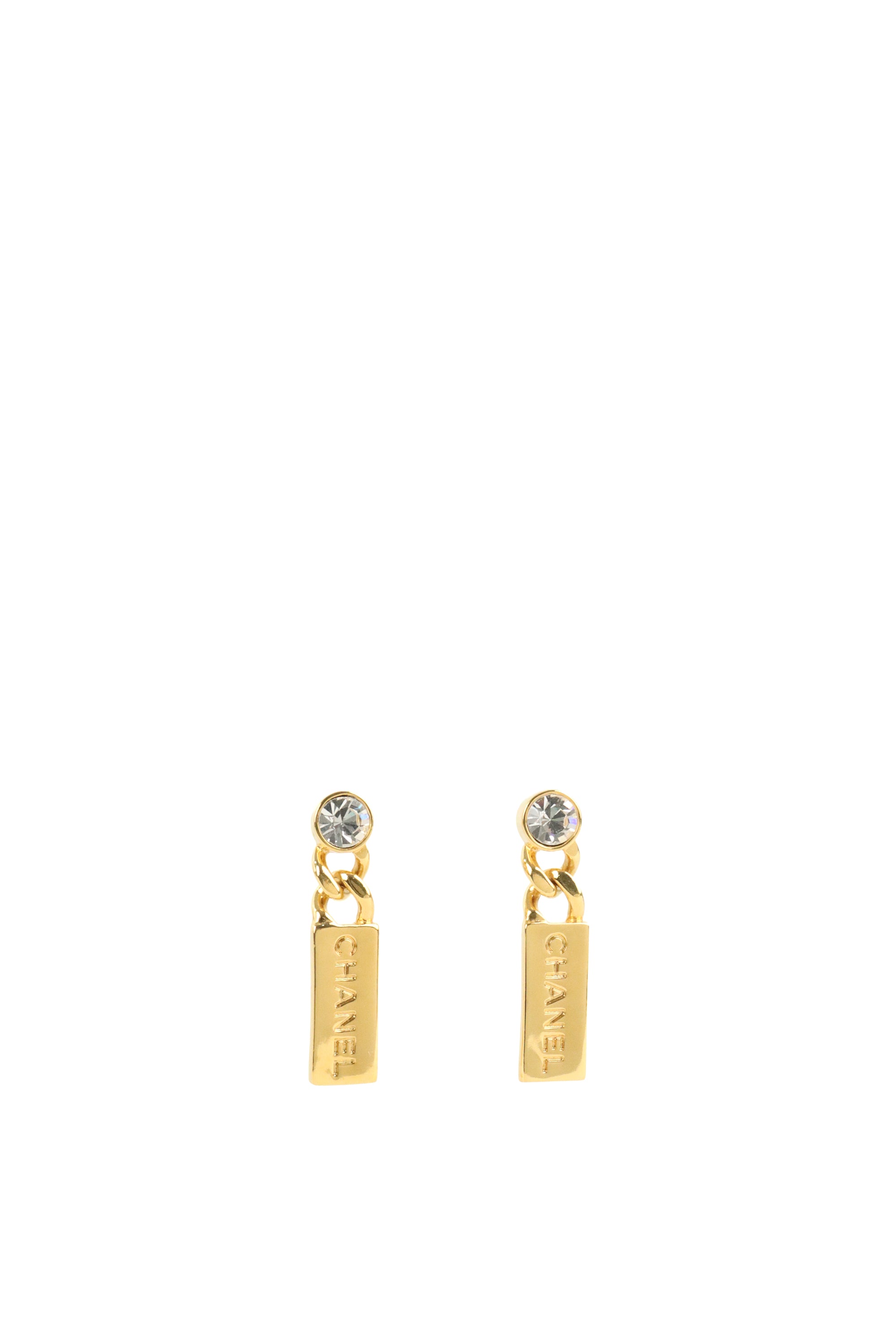 Chanel Strass Logo Tag Drop Earring