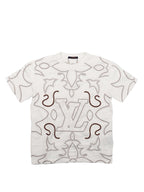 Louis Vuitton White/Brown Embroidered Cotton T-Shirt.