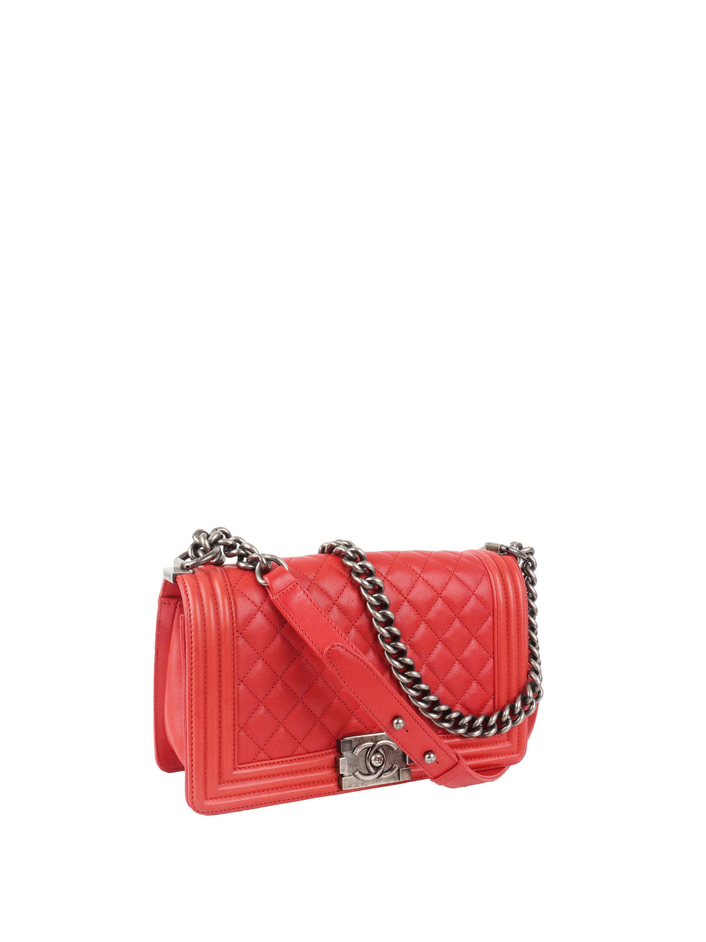 Chanel Red Medium Lambskin Boy Bag SHW.