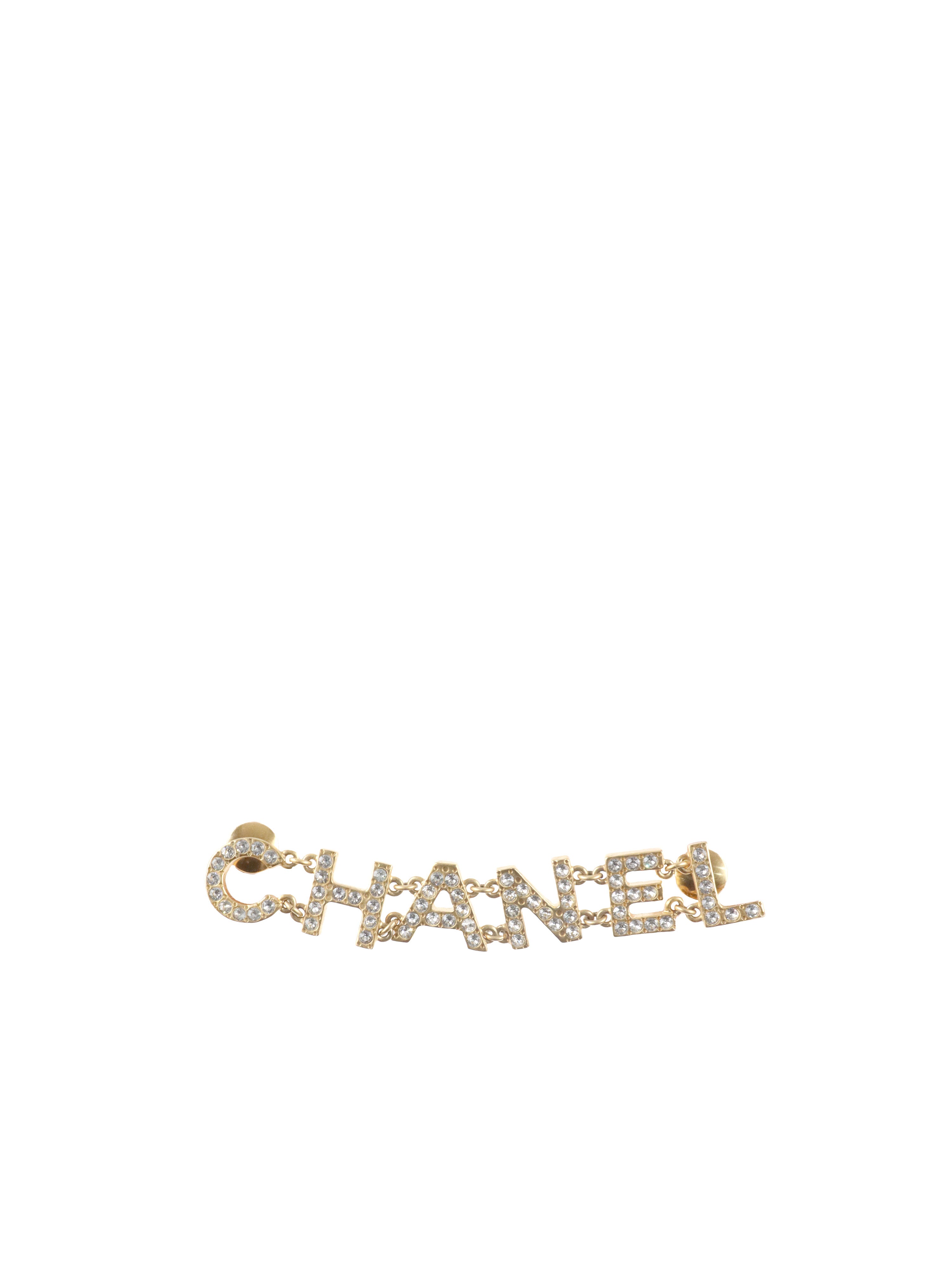 Chanel Gold Crystal Logo Brooch