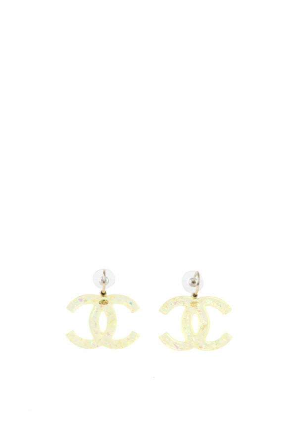 Chanel CC Yellow Resin and Glitter Dangle Earring