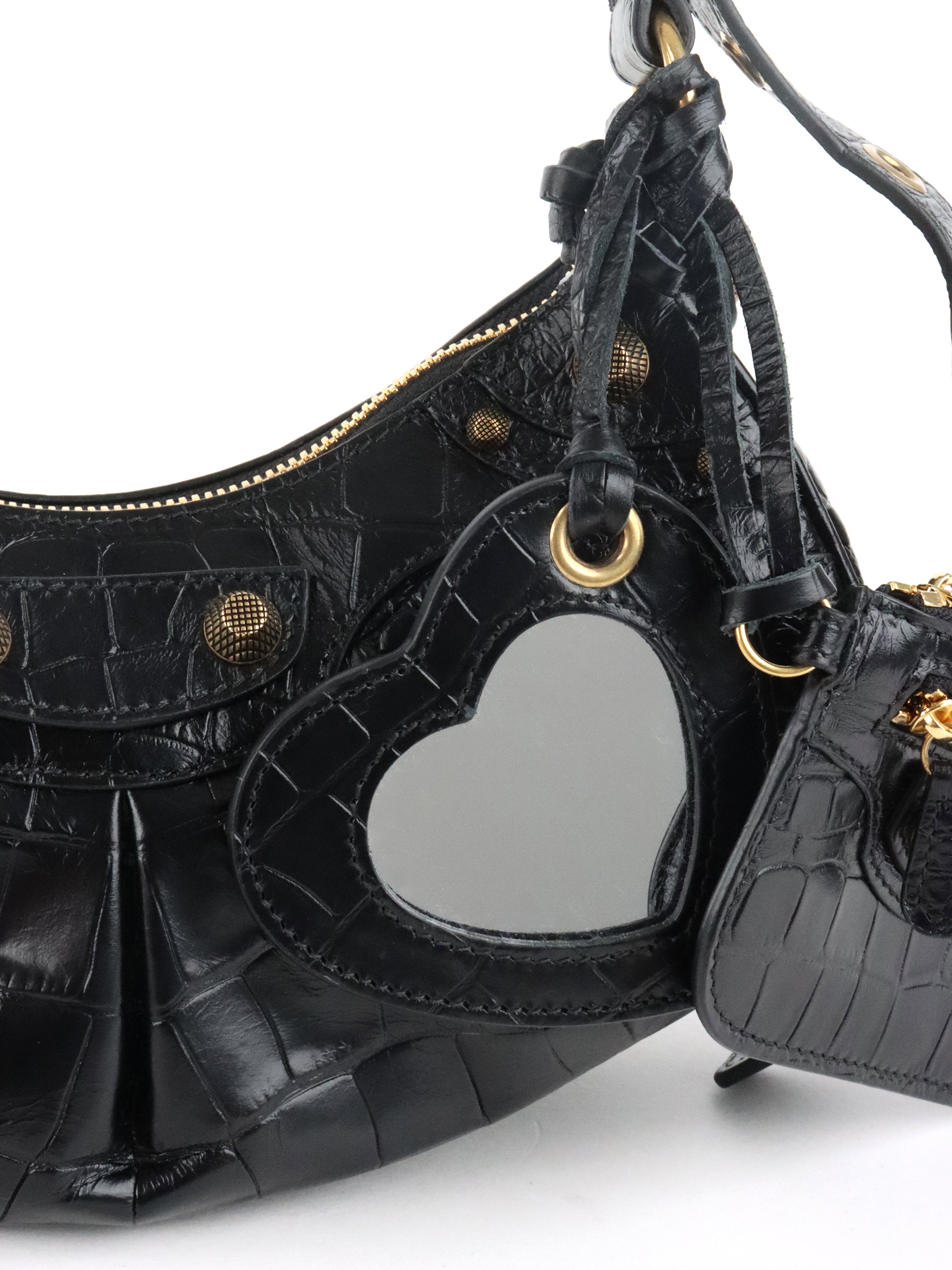 Balenciaga Black Crocodile Embossed Le Cagole XS Shoulder Bag