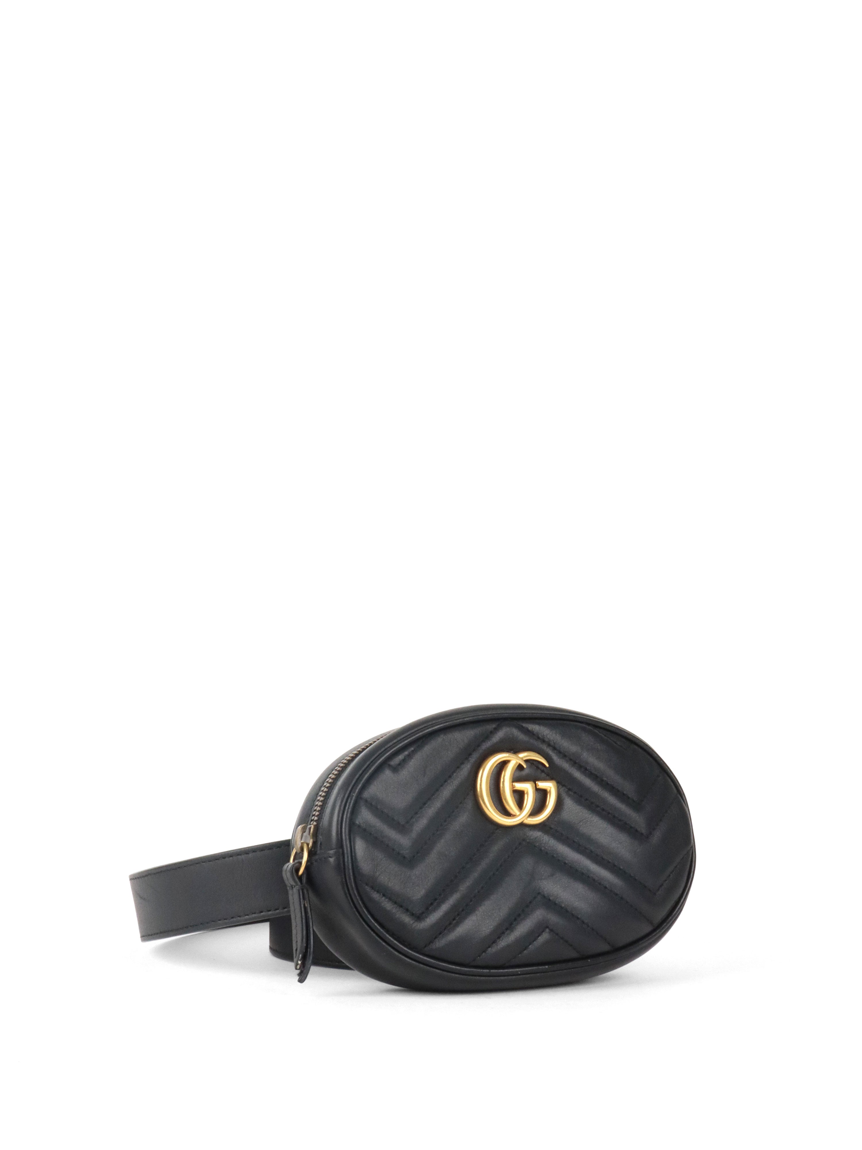 Gucci Black GG Marmont Matelasse Leather Belt Bag.
