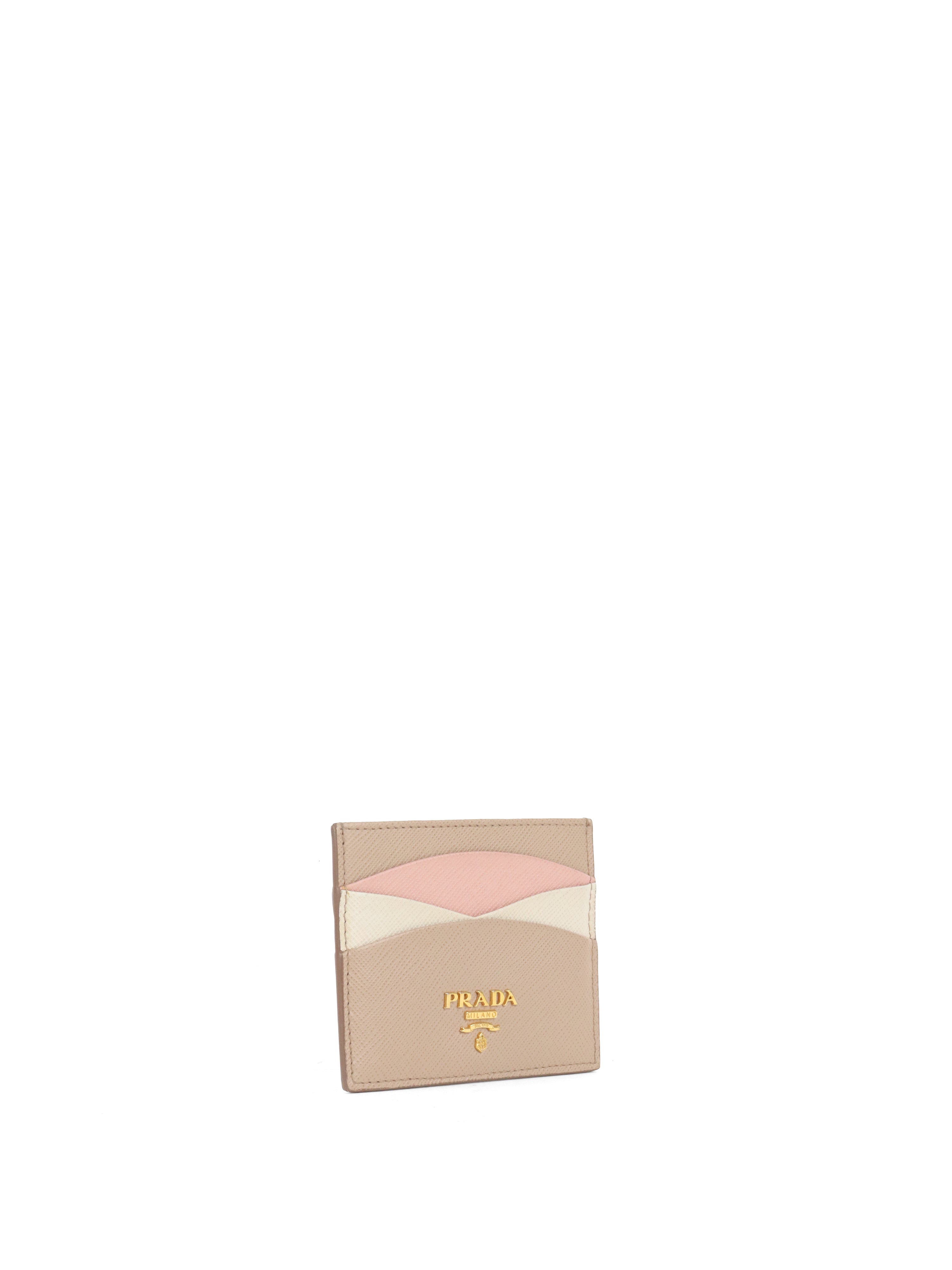 Prada Saffiano Leather Beige/ Pink Card Holder