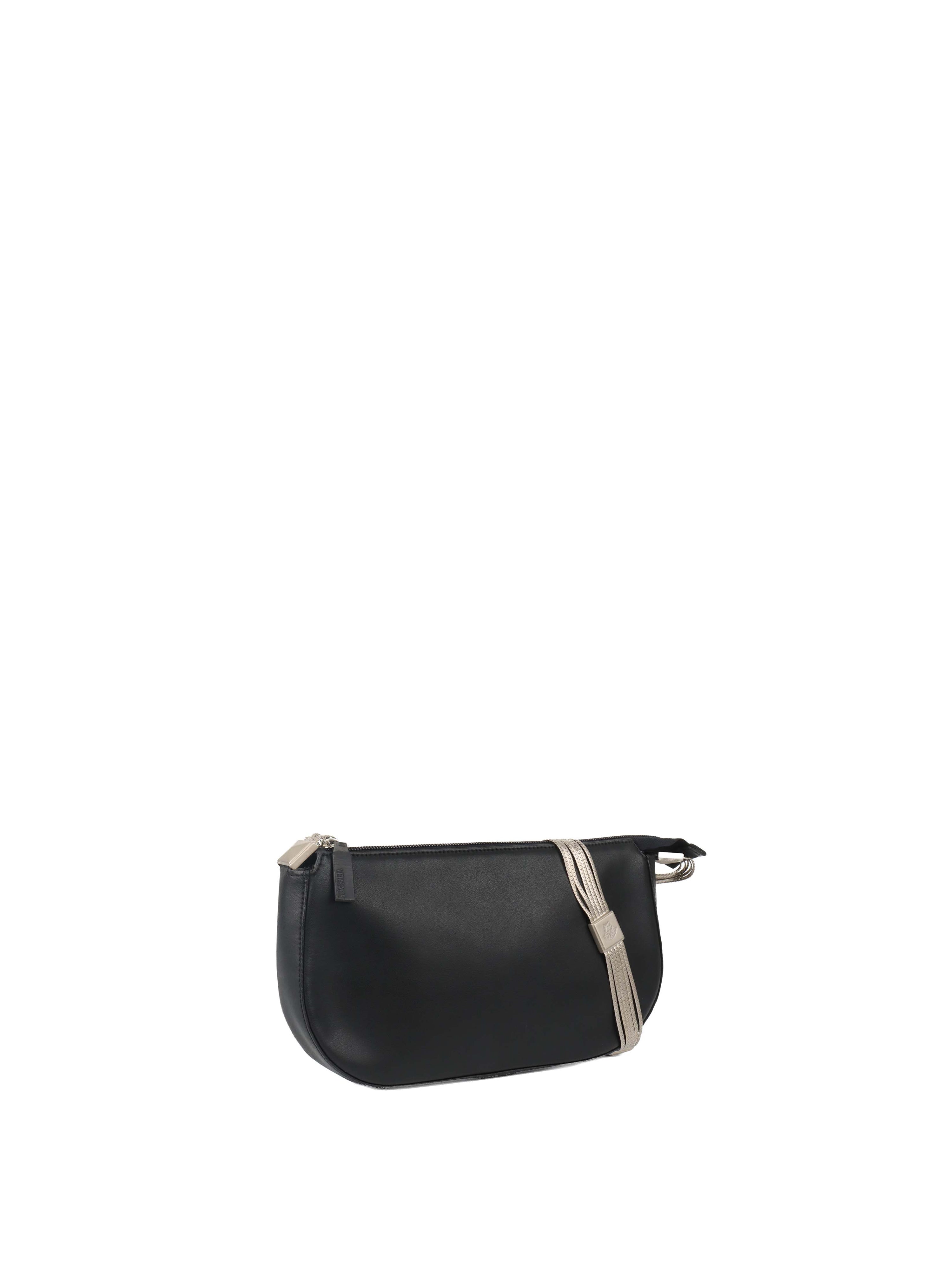 Versace Black Leather Shoulder Bag with Silver Chain