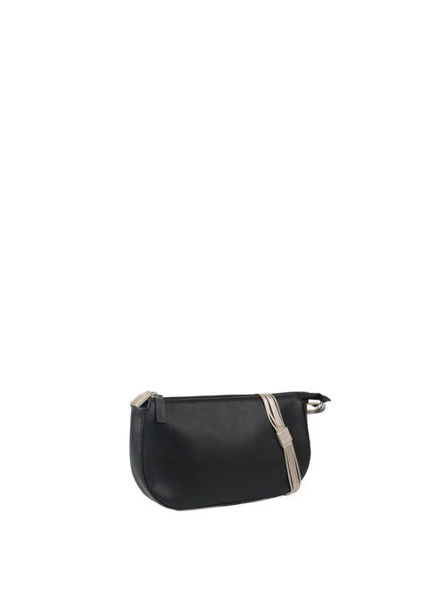 Versace Black Leather Shoulder Bag with Silver Chain.