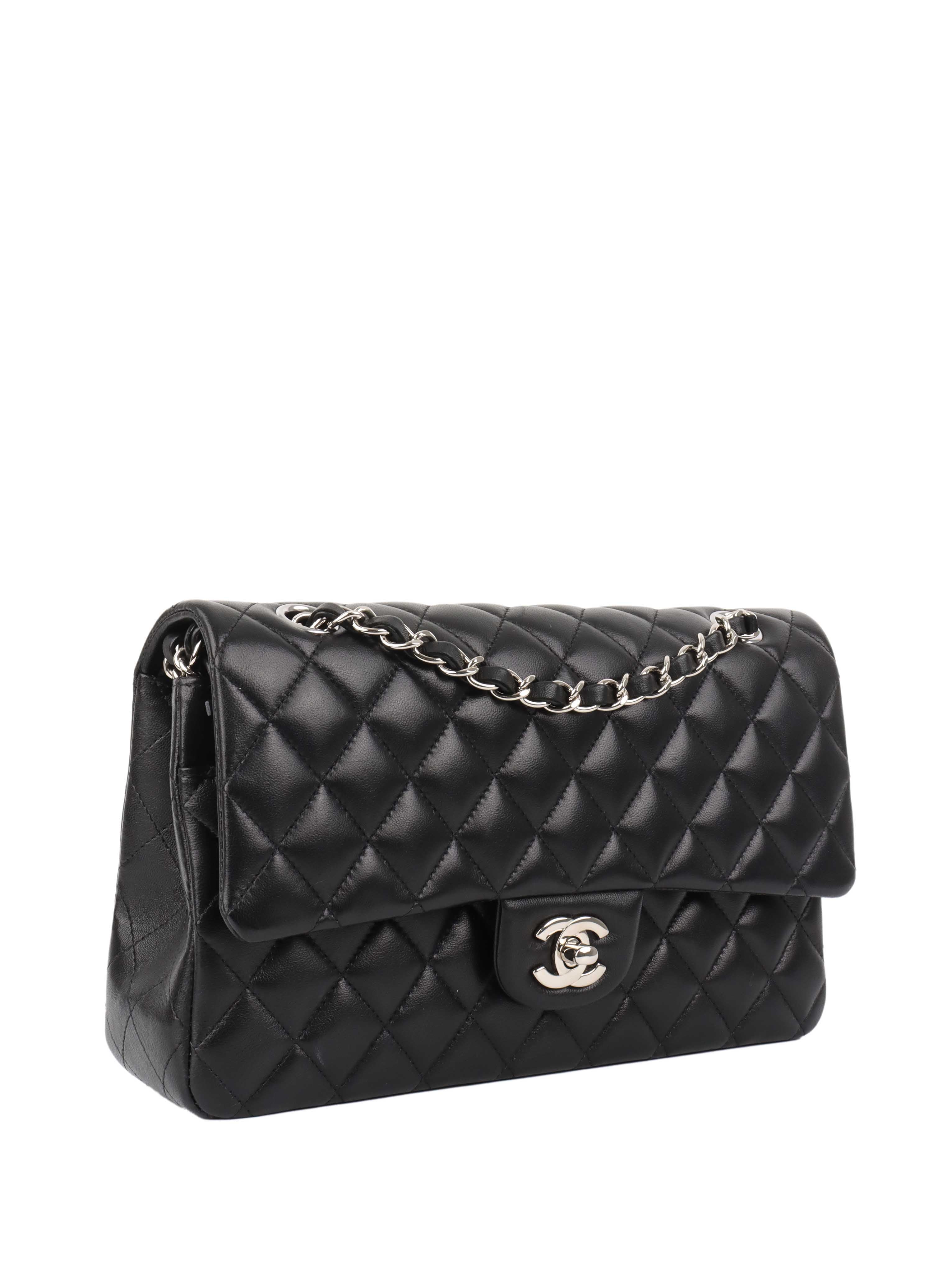 Chanel Black Medium Lambskin Classic Flap SHW.