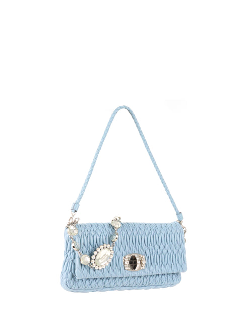 Miu Miu Light Blue Matelasse Nappa Crystal Chain Satchel