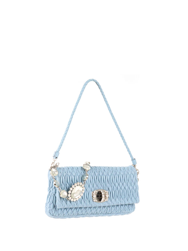 Miu Miu Light Blue Matelasse Nappa Crystal Chain Satchel