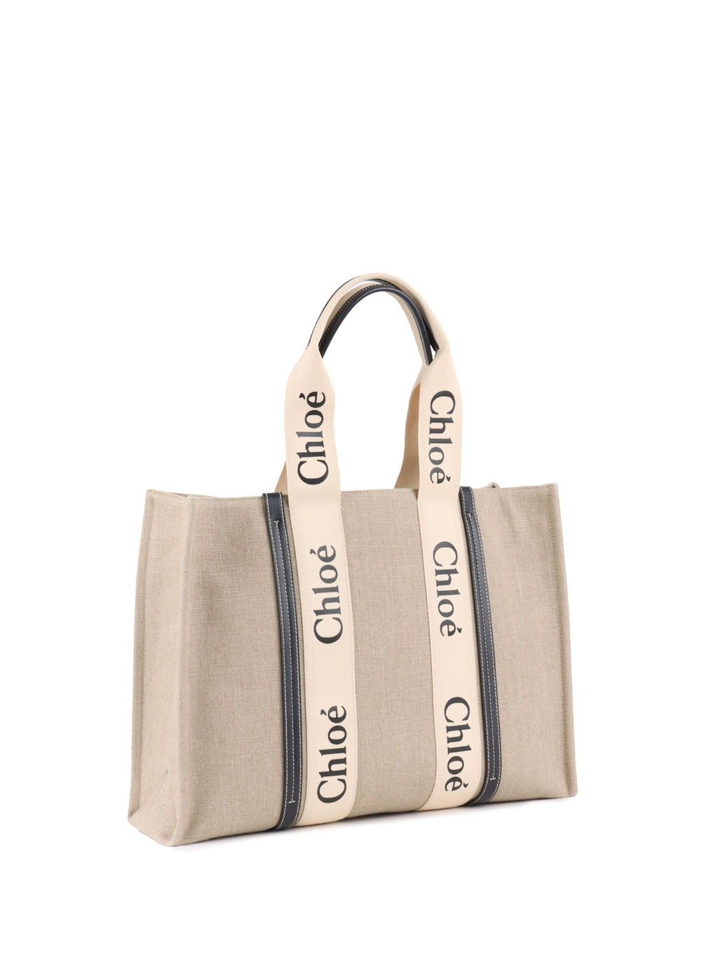 Chloe Large White & Blue Woody Tote Bag in Linen.