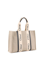 Chloe Large White & Blue Woody Tote Bag in Linen.