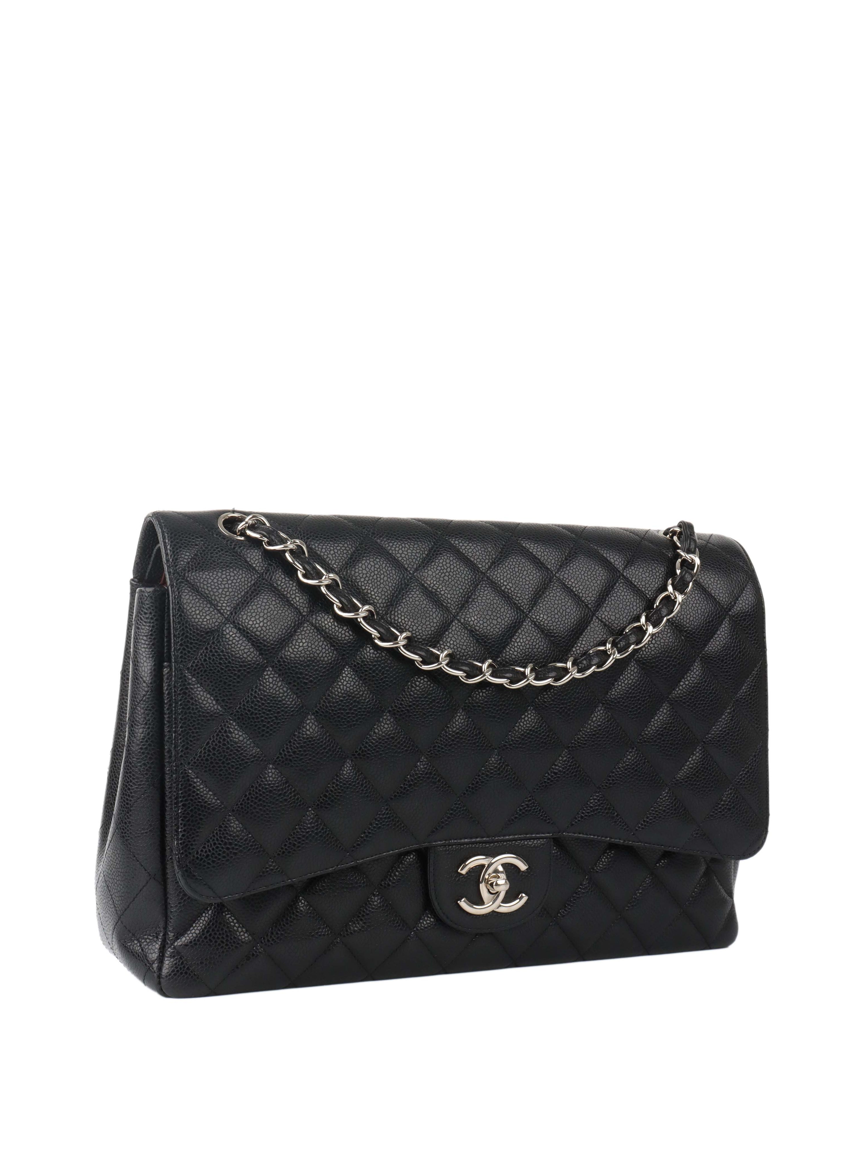 Chanel Black Caviar Maxi Double Classic Flap SHW.