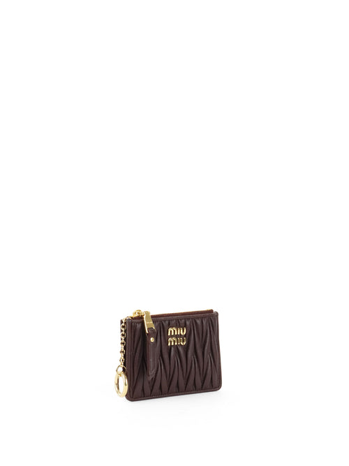 Miu Miu Dark Brown Matelassé Leather Zip Card Holder