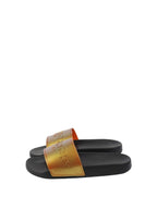 Givenchy Black/ Orange Iridescent Logo Slide Sandal.