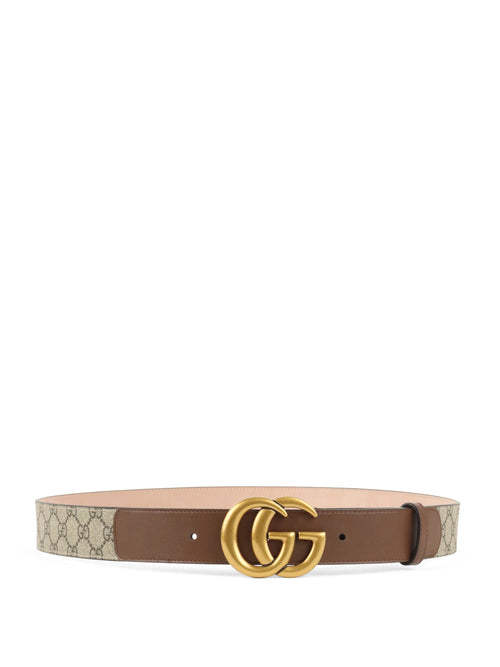Gucci Ebony & Brown Leather GG Marmont Buckle Belt