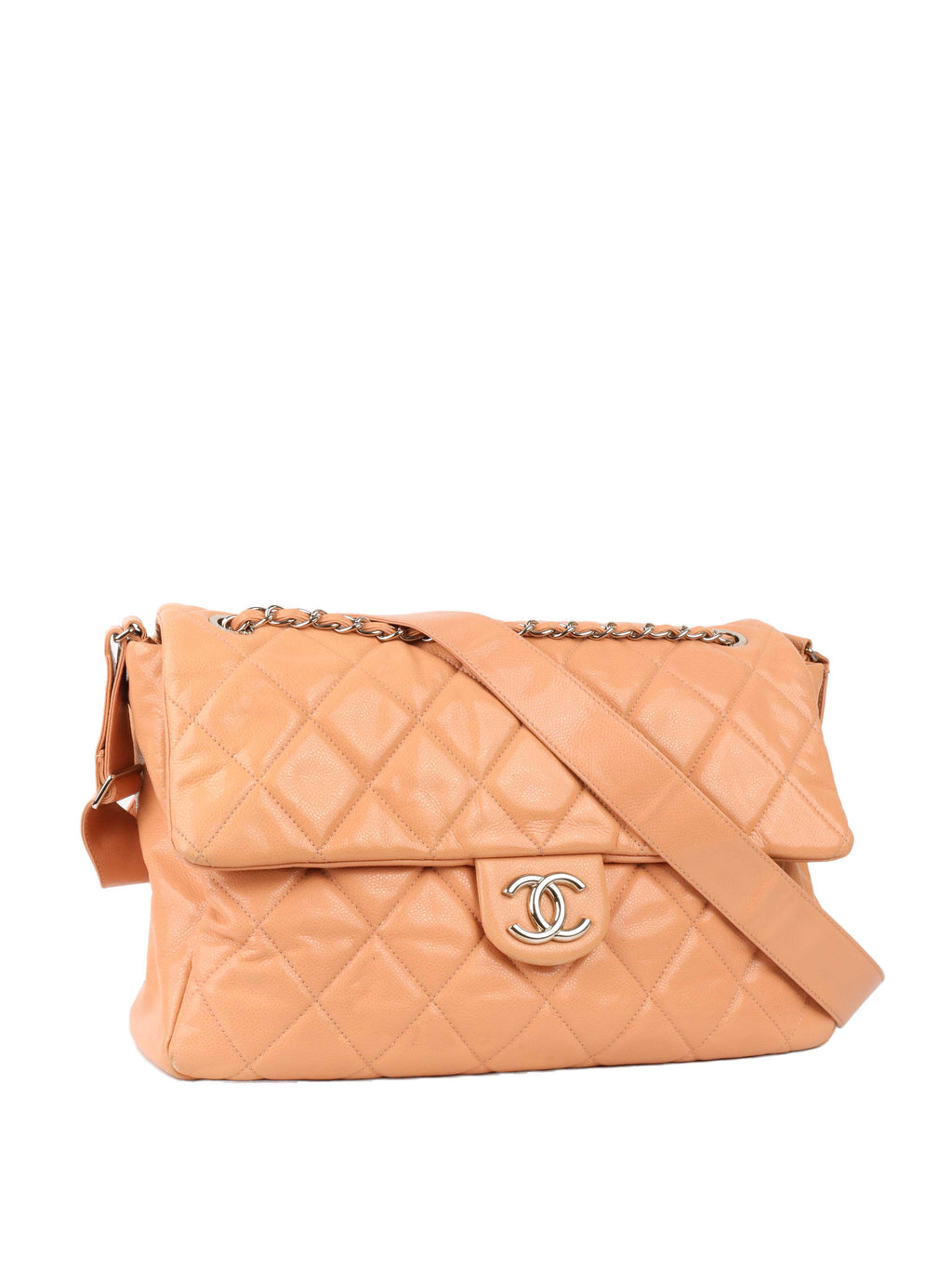 Chanel Patent Salmon Leather Shoulder Bag.