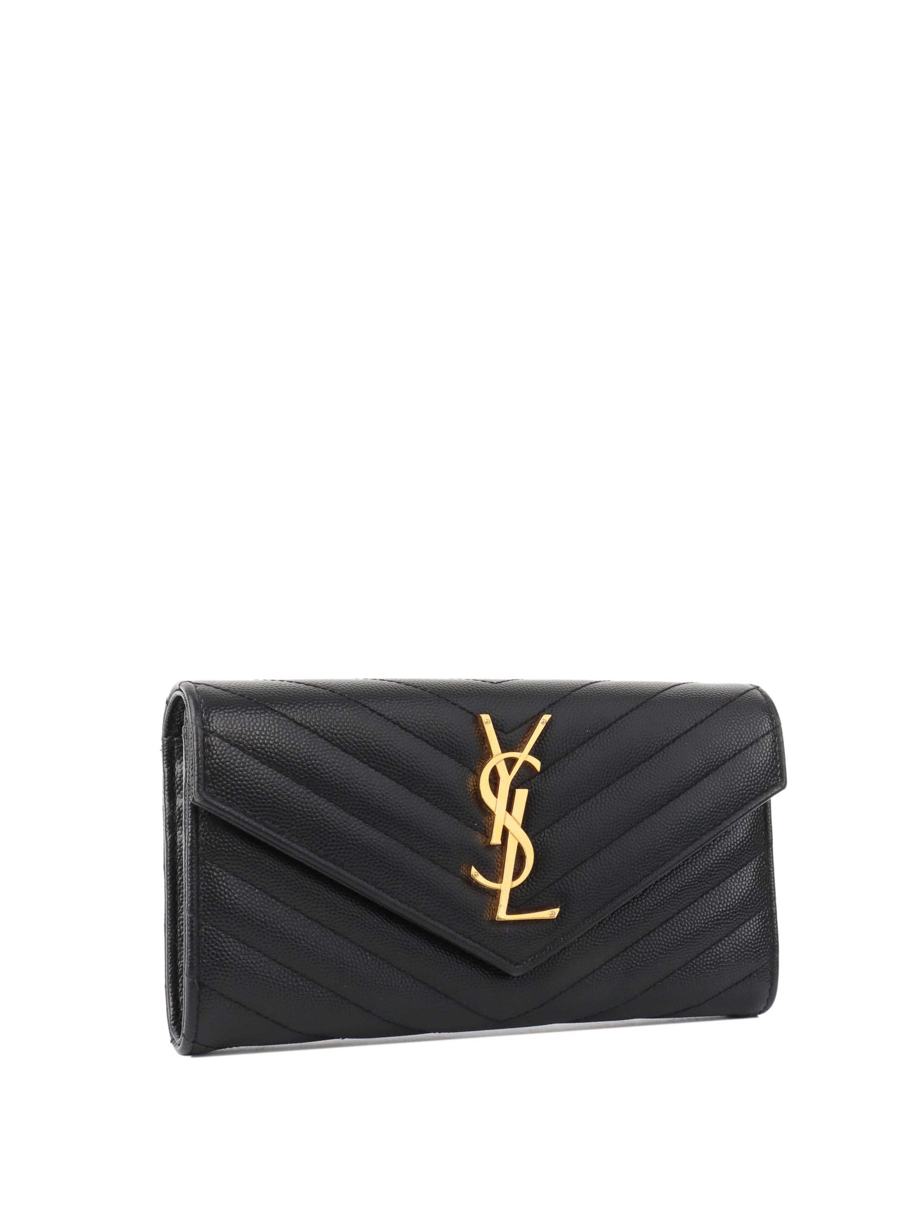 Saint Laurent Large Black Cassandre Wallet.