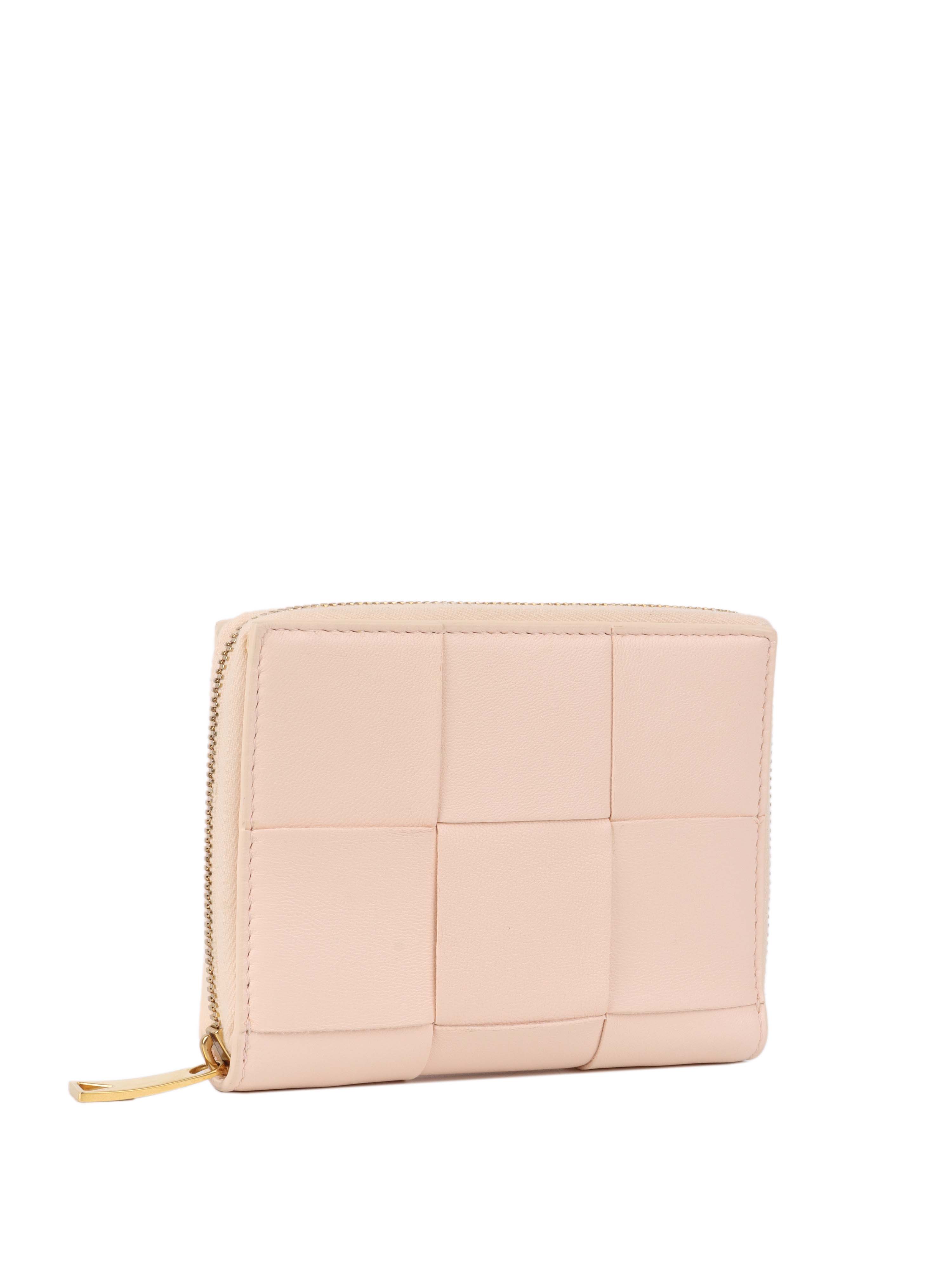 Bottega Veneta Light Pink Cassette Small Bi-Fold Wallet.