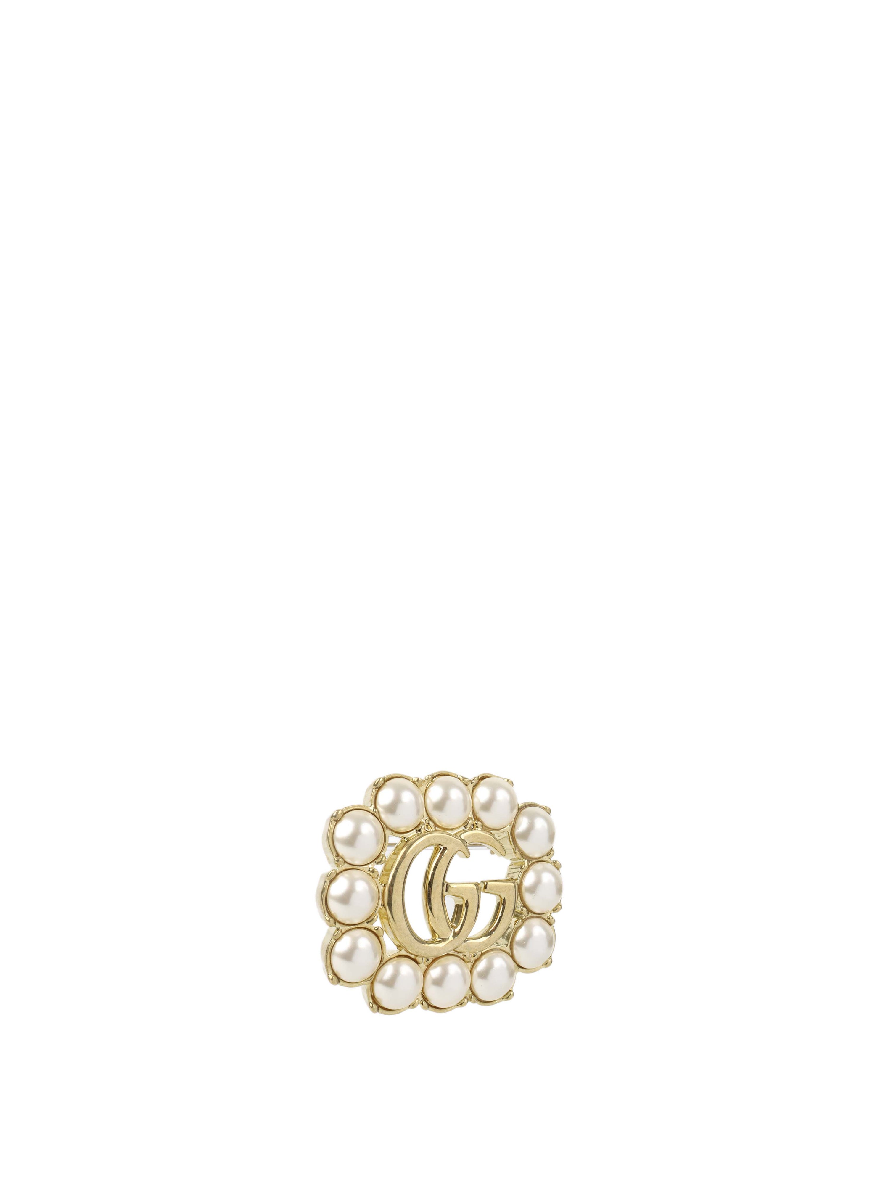 Gucci Metallic GG Pearl-Embellished Brooch