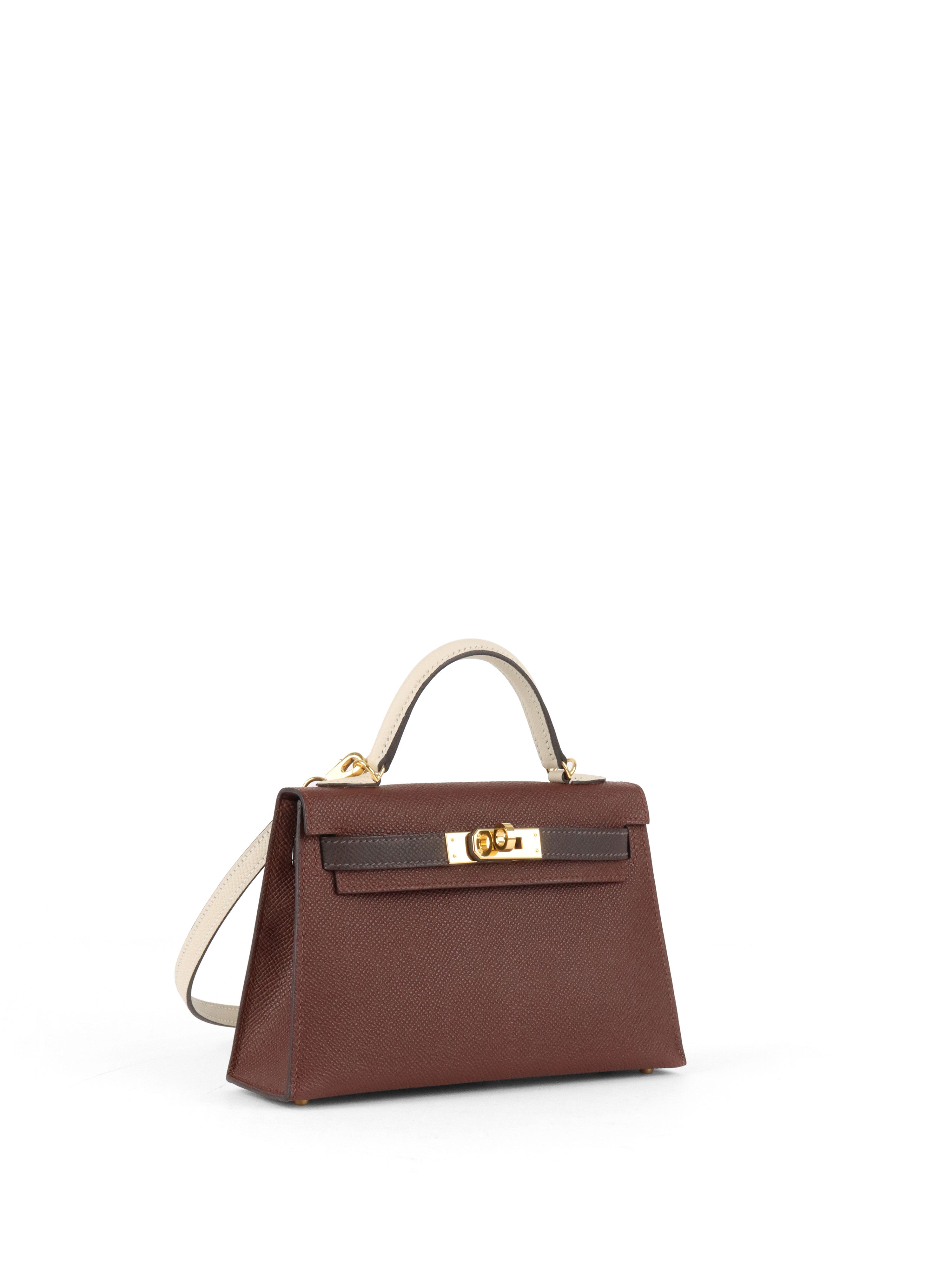 Hermes Mini Kelly Tricolour Terre/Ebene/Craie Stamp K