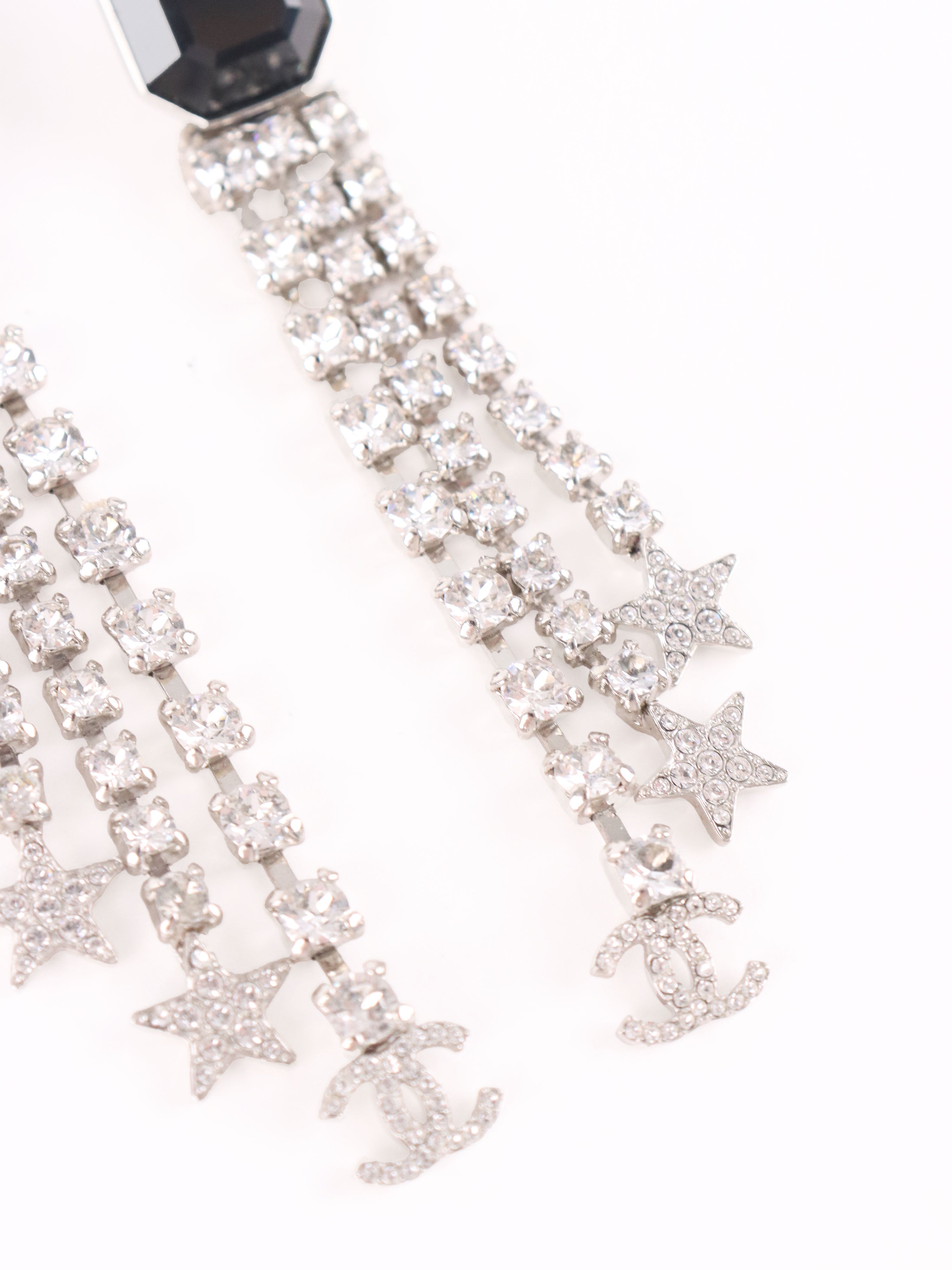 Chanel Black Square with Crystals and Star Drop Earring