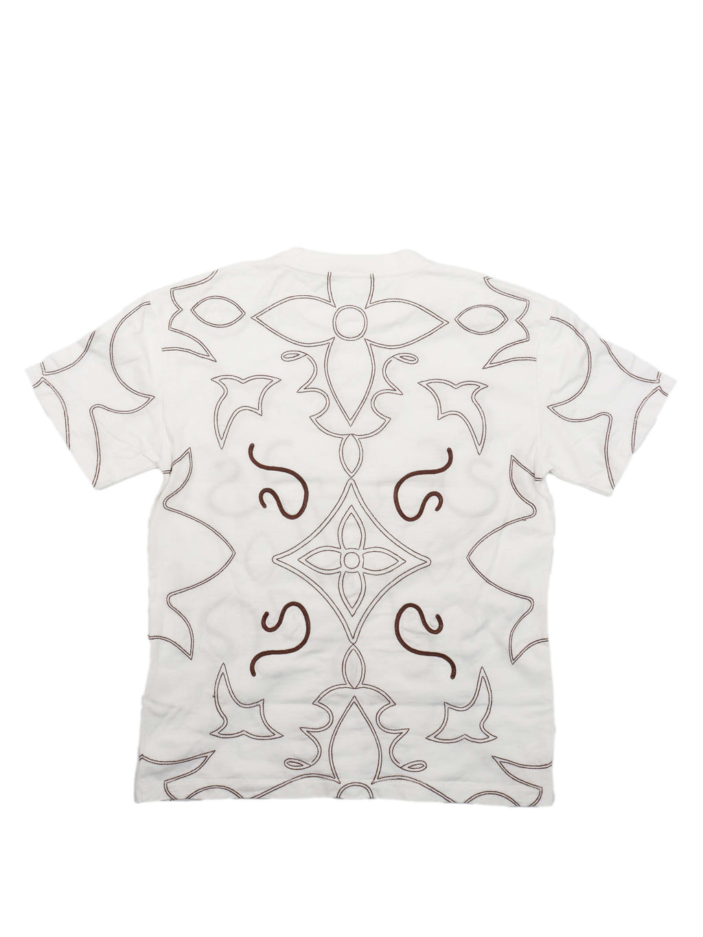 Louis Vuitton White/Brown Embroidered Cotton T-Shirt.