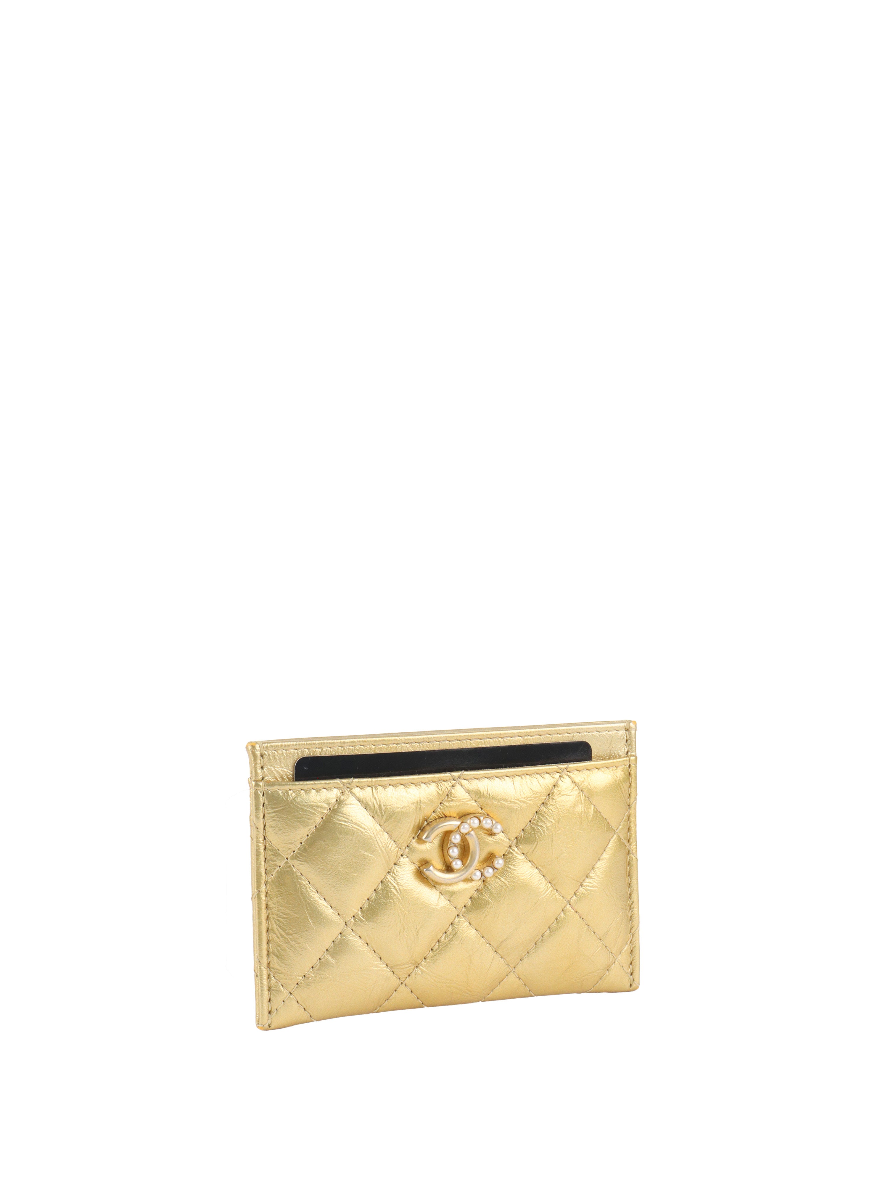 Chanel Gold Metallic with Pearl CC logo Card holder.